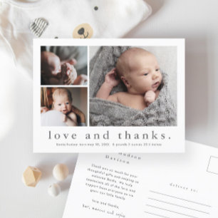 Carte Postale Faire-part de naissance bébé photo Love and Thanks