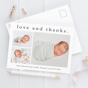 Carte Postale Faire-part de naissance bébé photo Love and Thanks