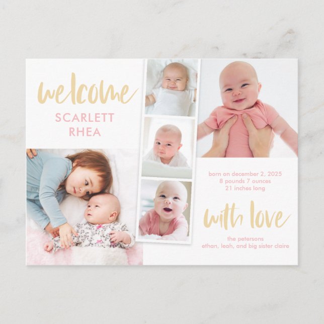 Carte Postale Faire-part de naissance couleur modifiable de l'am (Devant)