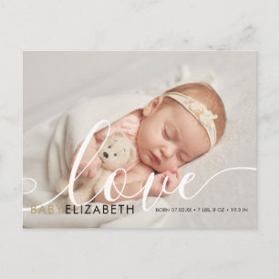 Carte Postale Faire-part de naissance de bébé avec un script mig