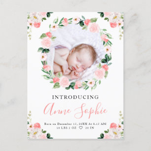 Carte Postale Faire-part de naissance et remerciements photo flo