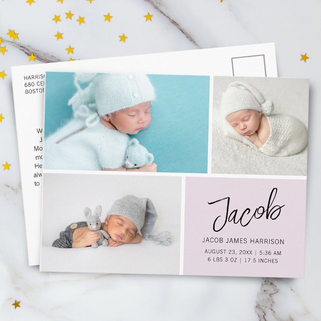 Carte Postale Faire-Part de Naissance Grille de Photos Moderne (Créateur téléchargé)