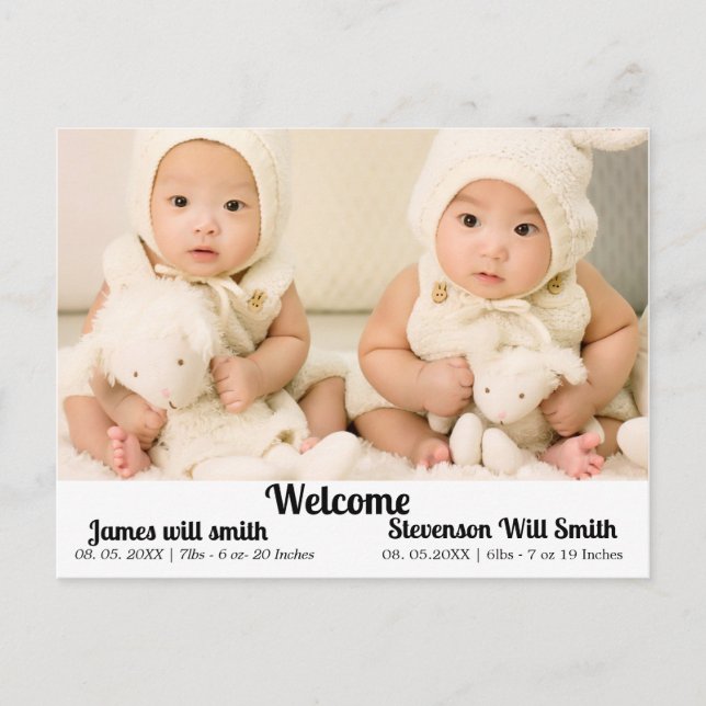 Carte Postale faire-part de naissance jumeaux personnalisé (Devant)