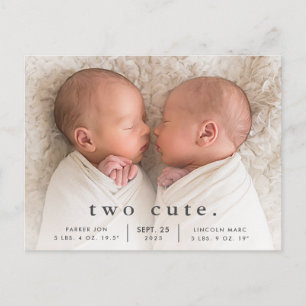 Carte Postale Faire-Part de Naissance Jumeaux Photo Mignons Simp