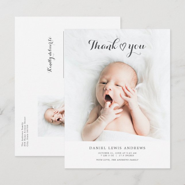 Carte Postale Faire-part de naissance moderne et neutre pour béb (Devant / Derrière)