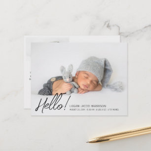 Carte Postale Faire-part de naissance moderne Hello Two Photos