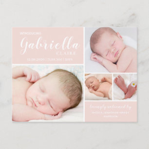 Carte Postale Faire-part de naissance moderne pour bébé fille au
