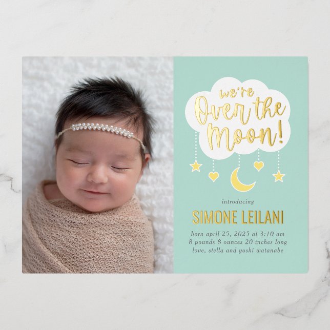Carte postale Faire-part de naissance Moon Foil (Recto)