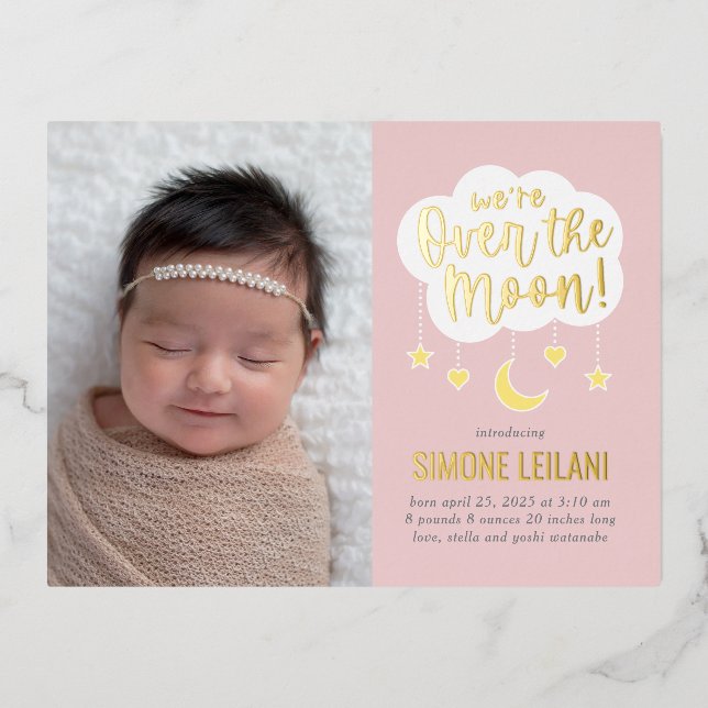 Carte postale Faire-part de naissance Moon Foil (Recto)