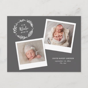 Carte Postale Faire-part de naissance multiphoto à couronne flor