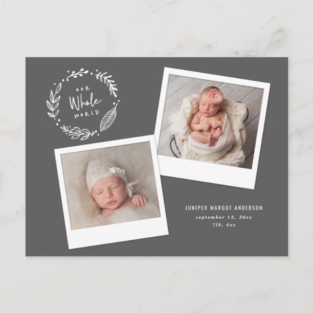 Carte Postale Faire-part de naissance multiphoto à couronne flor (Devant)