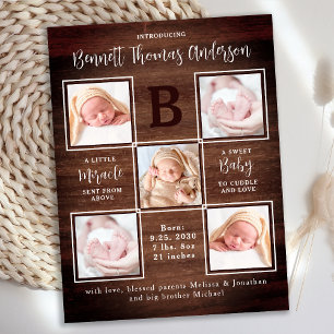 Carte Postale Faire-part de naissance personnalisé rustique avec