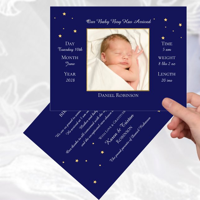 Carte postale Faire-part de naissance photo bleu b (Créateur téléchargé)