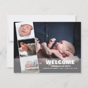 Carte Postale Faire-part de naissance Photo Collage Four Photos 