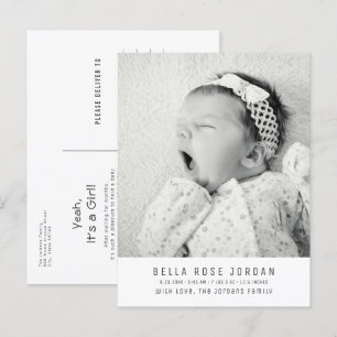 Carte Postale Faire-part de naissance photo de bébé fille minima