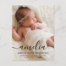 Carte postale Faire-part de naissance photo de nom