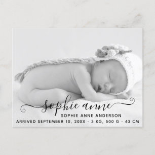 Carte Postale Faire-part de naissance photo de script élégant et