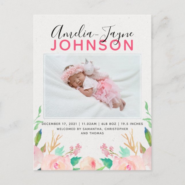 Carte Postale Faire-part de naissance photo florale (Devant)