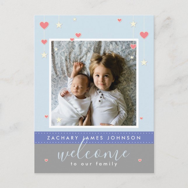 Carte Postale Faire-part de naissance photo Heart Star moderne (Devant)
