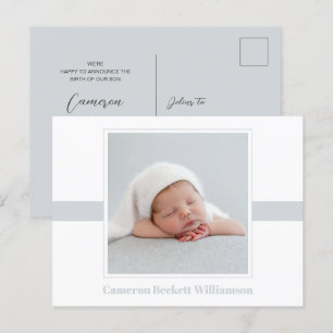 Carte Postale Faire-part de naissance photo minimal pour bébé