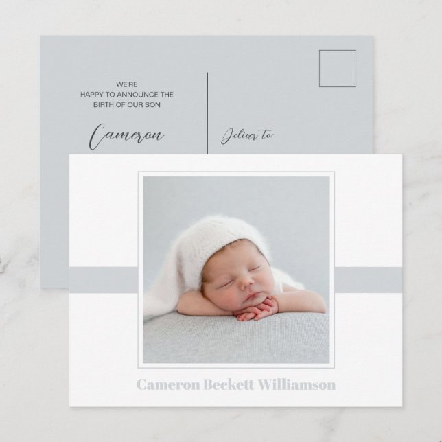 Carte Postale Faire-part de naissance photo minimal pour bébé (Devant / Derrière)