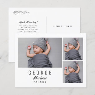 Carte Postale Faire-part de naissance photo minimaliste pour béb