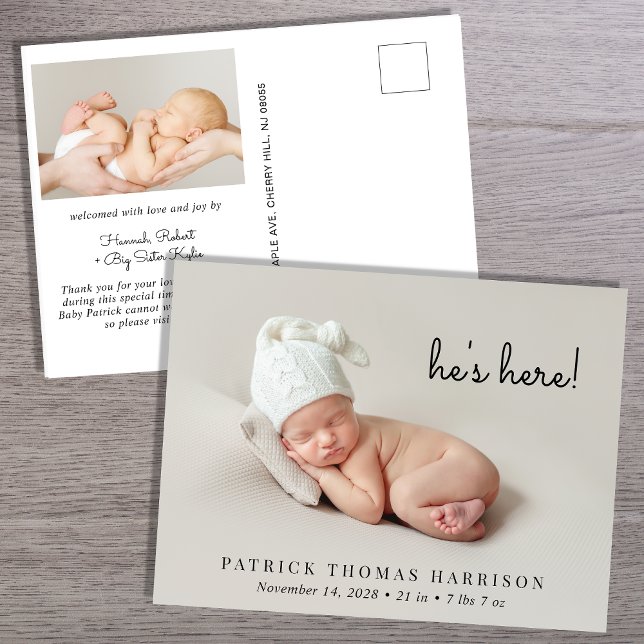 Carte Postale Faire-part de naissance photo moderne minimal (Créateur téléchargé)