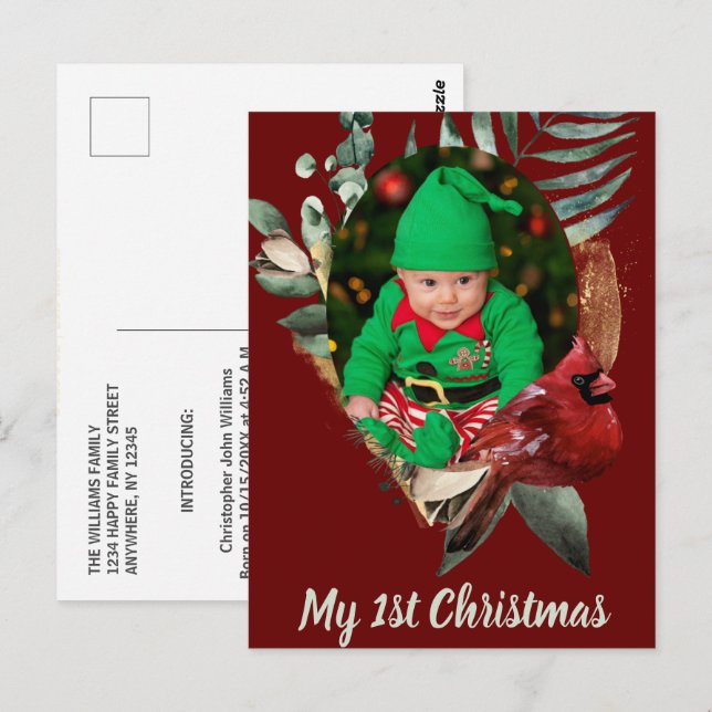 Carte Postale Faire-part de naissance photo pour bébé d'hiver (Devant / Derrière)