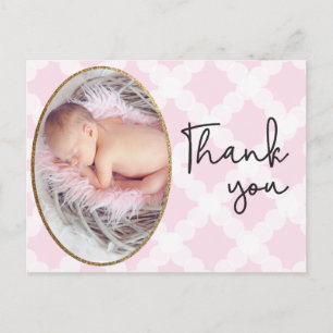 Carte Postale Faire-part de naissance photo pour bébé Merci rose