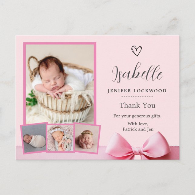 Carte Postale faire-part de naissance photo rose (Devant)