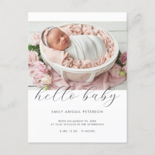 Carte Postale Faire-part de naissance photo simple moderne Hello