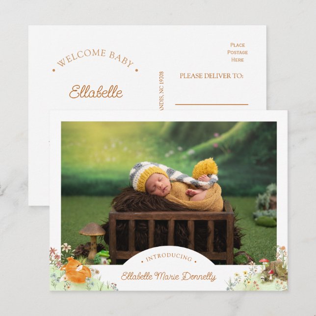 Carte postale Faire-part de naissance photo Woodla (Devant / Derrière)