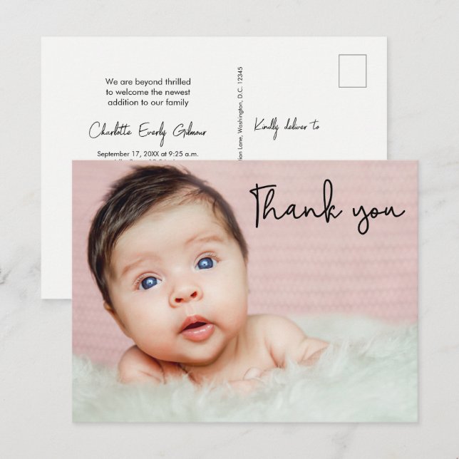 Carte Postale Faire-part de naissance pour Baby Shower Fille Sim (Devant / Derrière)