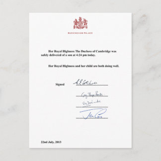 Carte Postale Faire-part de naissance royale