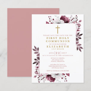 Carte Postale Faire part de première communion florale rose