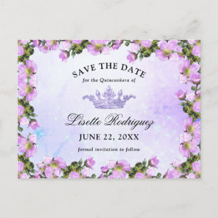 Carte Postale Faire part de Quinceanera floral violet lilas