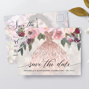 Carte Postale Faire-Part de Quinceañera Photo Floral Tendance