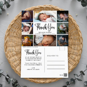 Carte Postale Faire-part de remerciement moderne pour bébé avec