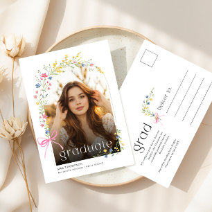 Carte Postale Faire-part de remise de diplôme avec nœud floral e