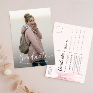 Carte Postale Faire-part de remise de diplôme avec nœud rose élé