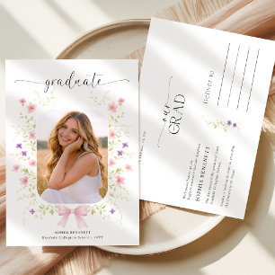 Carte Postale Faire-part de remise de diplôme avec nœud rose mod