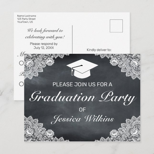 Carte Postale Faire-part de réponse pour la remise des diplômes  (Devant / Derrière)