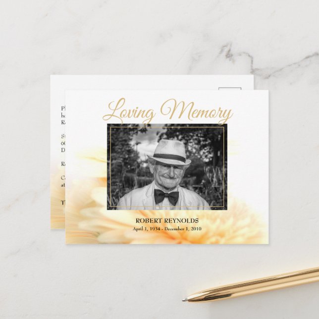 Carte Postale Faire-part de service de souvenir de funérailles d (Devant/Arrière en situation)