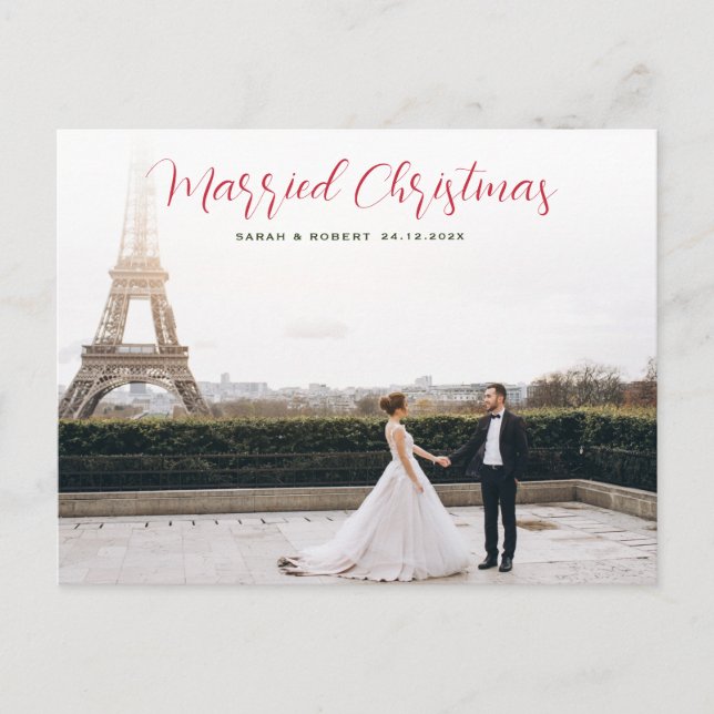 Carte Postale faire-part de vacances de mariage de script rouge  (Devant)