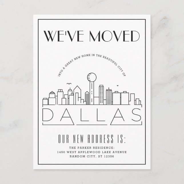 Carte Postale Faire-part  Déco moderne de Dallas Skyline | Changement d'adr (Devant)