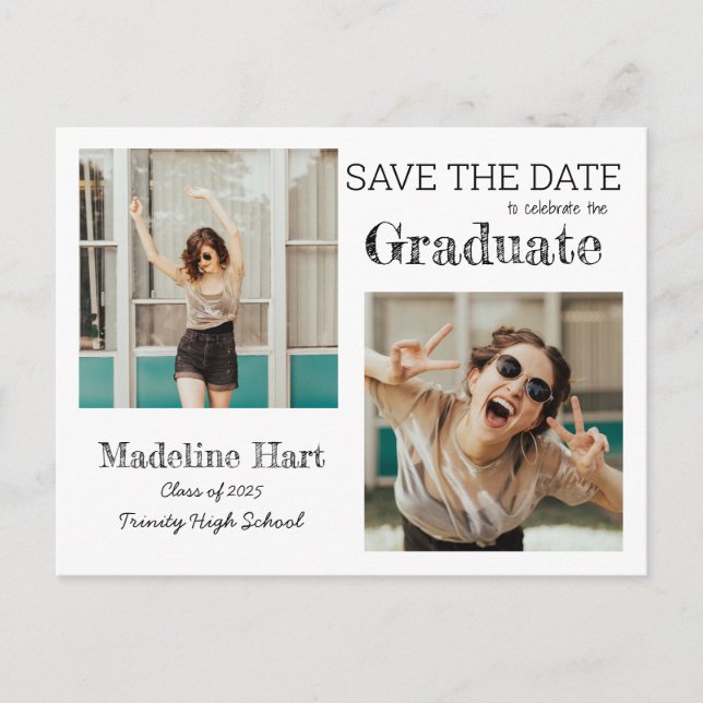 Carte Postale Faire-part Décontracté | Diplômé | Réservez la date | Photo (Devant)