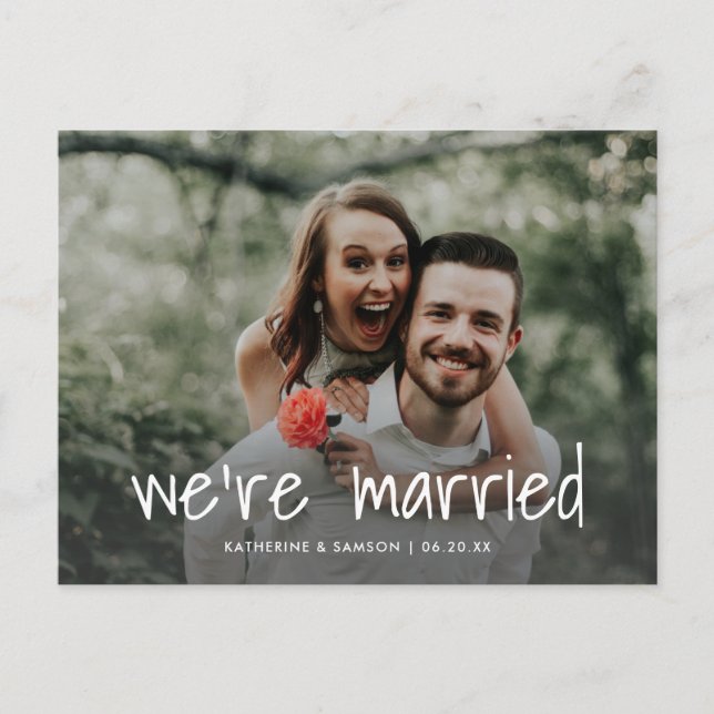 Carte Postale Faire-part Décontracté moderne Nous sommes mariés Mariage pho (Devant)