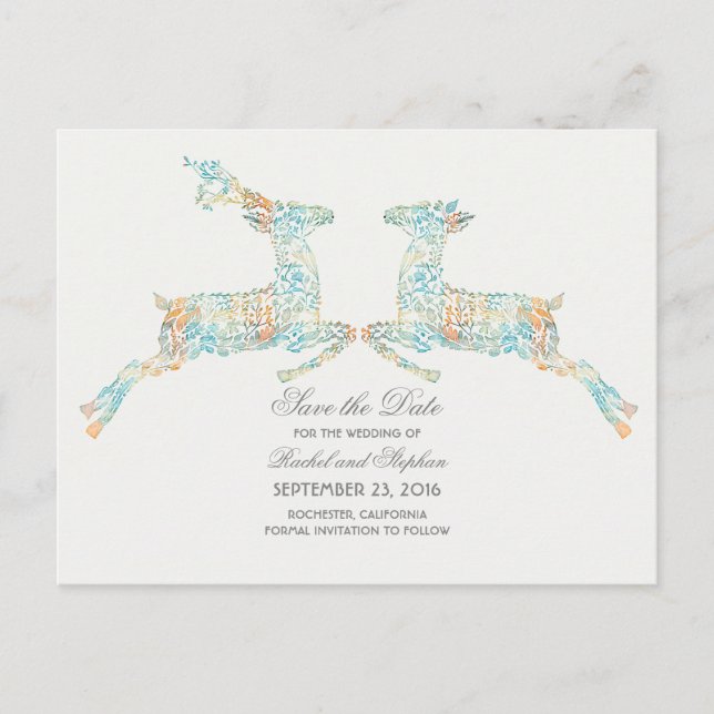 Carte Postale Faire-part Deer Rustic Woodland Enregistrer la date (Devant)