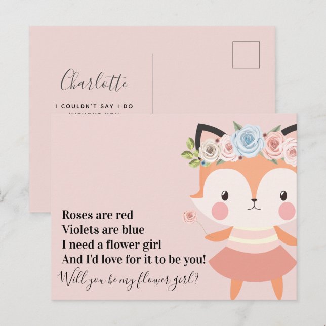 Carte Postale Faire-part Demande de Demoiselle d'Honneur de Mariage de Rena (Devant / Derrière)