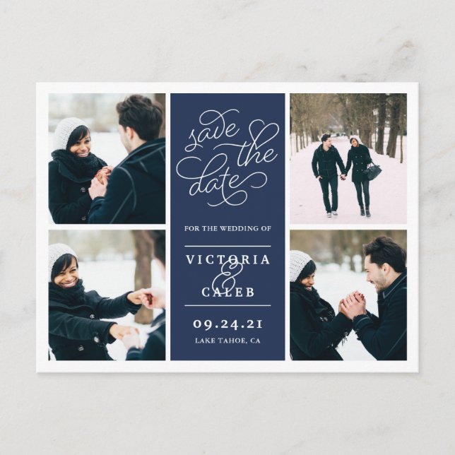 Carte Postale Faire-part Demande romantique | Collage de photos Enregistrer (Devant)